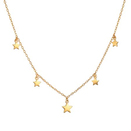 Star charm necklace for women, Dainty brass 22k gold plated jewelry, Handmade jewelry